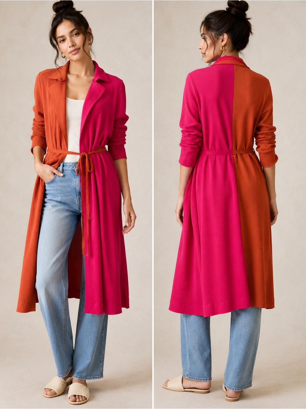 Daily Practice by Anthropologie Colorblock Ribbed Belted Duster Cardigan
